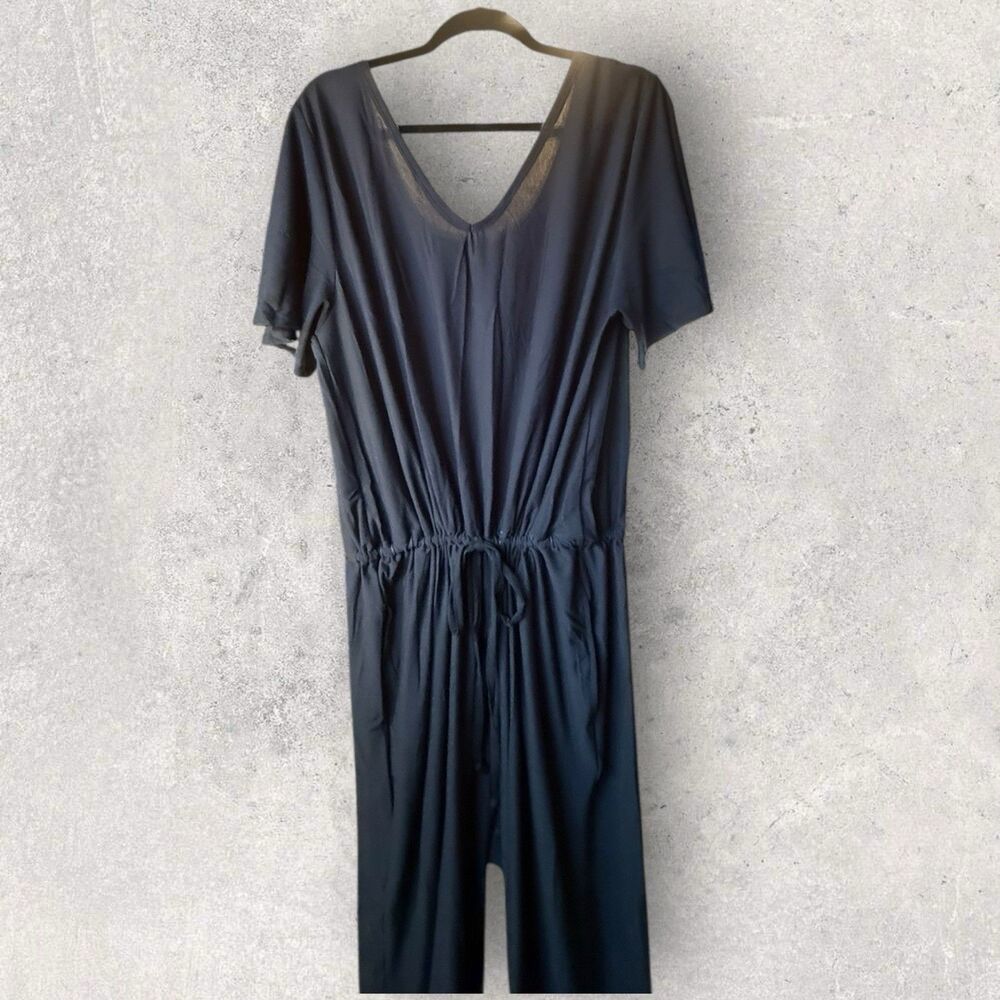 Lularoe 2XL XOE Romper Jumpsuit V-neck Solid Black And Gray Print NWT